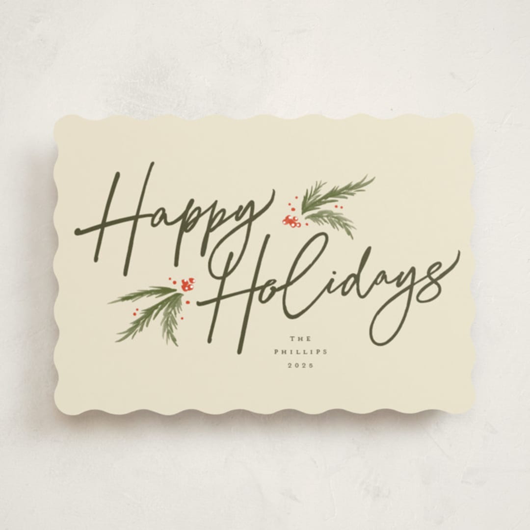"Holiday Script" - Holiday Cards in Eggnog by Robert and Stella - Front