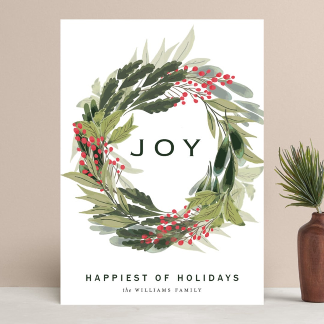 "sweet wreath of joy" - Holiday Cards in Berry by frances mathys - Front