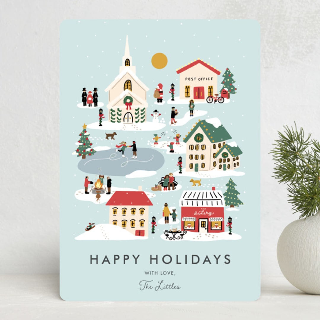"Little City" - Holiday Cards in Wintermint by Lauren Jinhee - Front