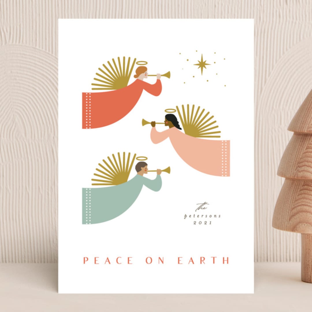 "Angels" - Holiday Cards in Coral by Karidy Walker - Front