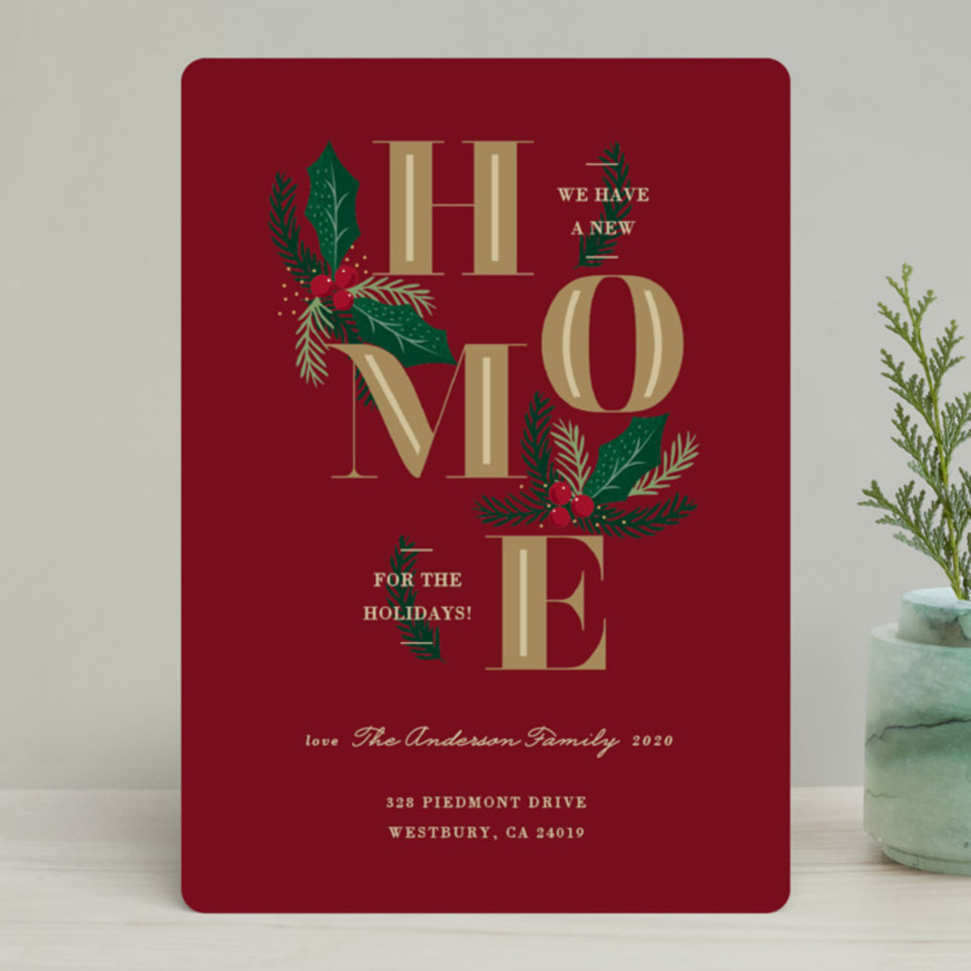 "Evergreen Home" - Holiday Cards in Cardinal by Oma N. Ramkhelawan - Front