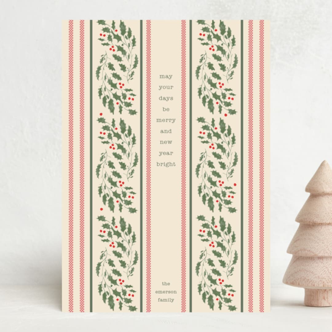"Holly Wallpaper" - Holiday Cards in Champagne by Baumbirdy - Front