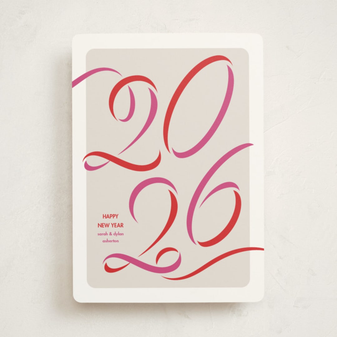 "Ribbon year" - Holiday Cards in Flamingo by Lea Delaveris - Front