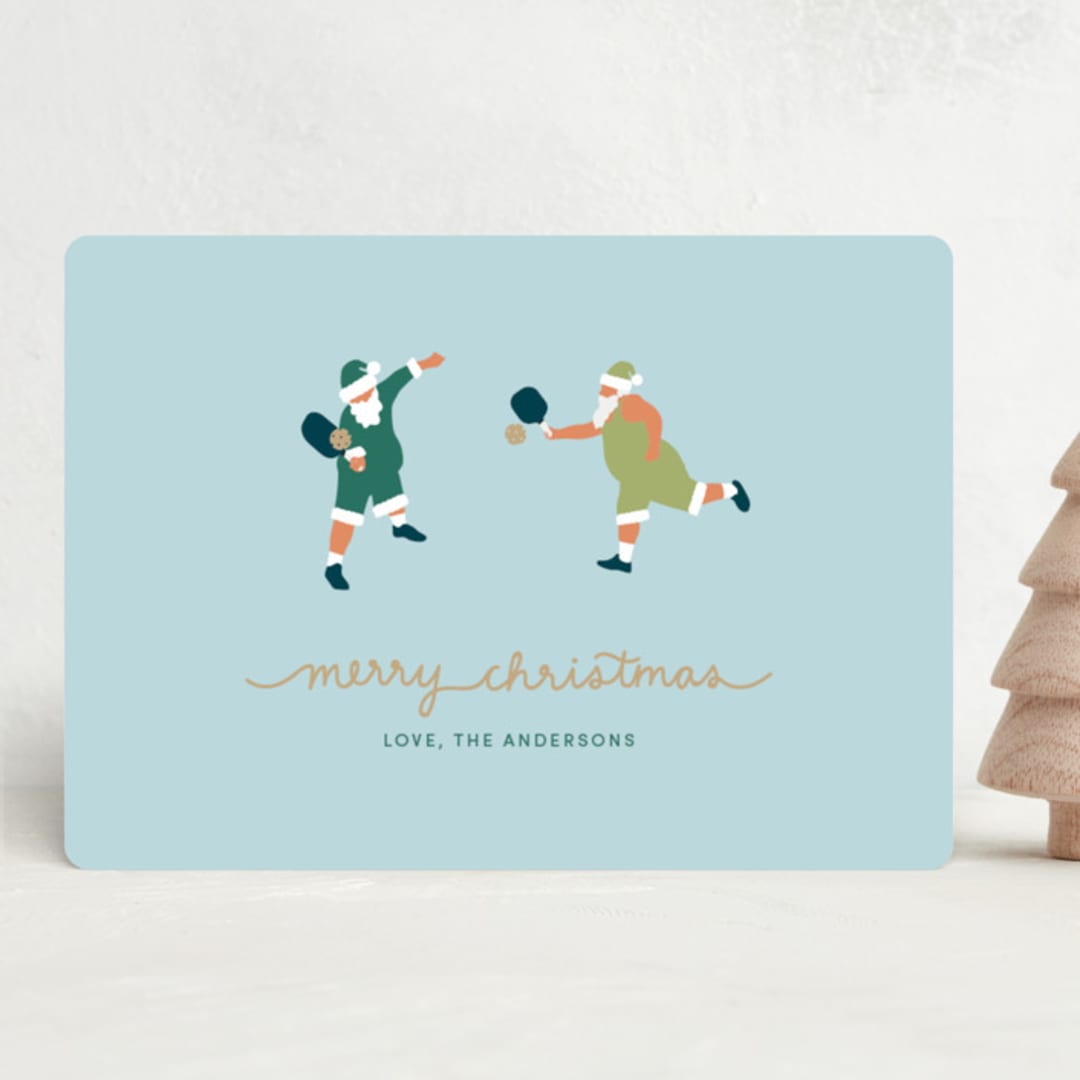 "Pickleball Santa" - Holiday Cards in Aqua by tara berg - Front