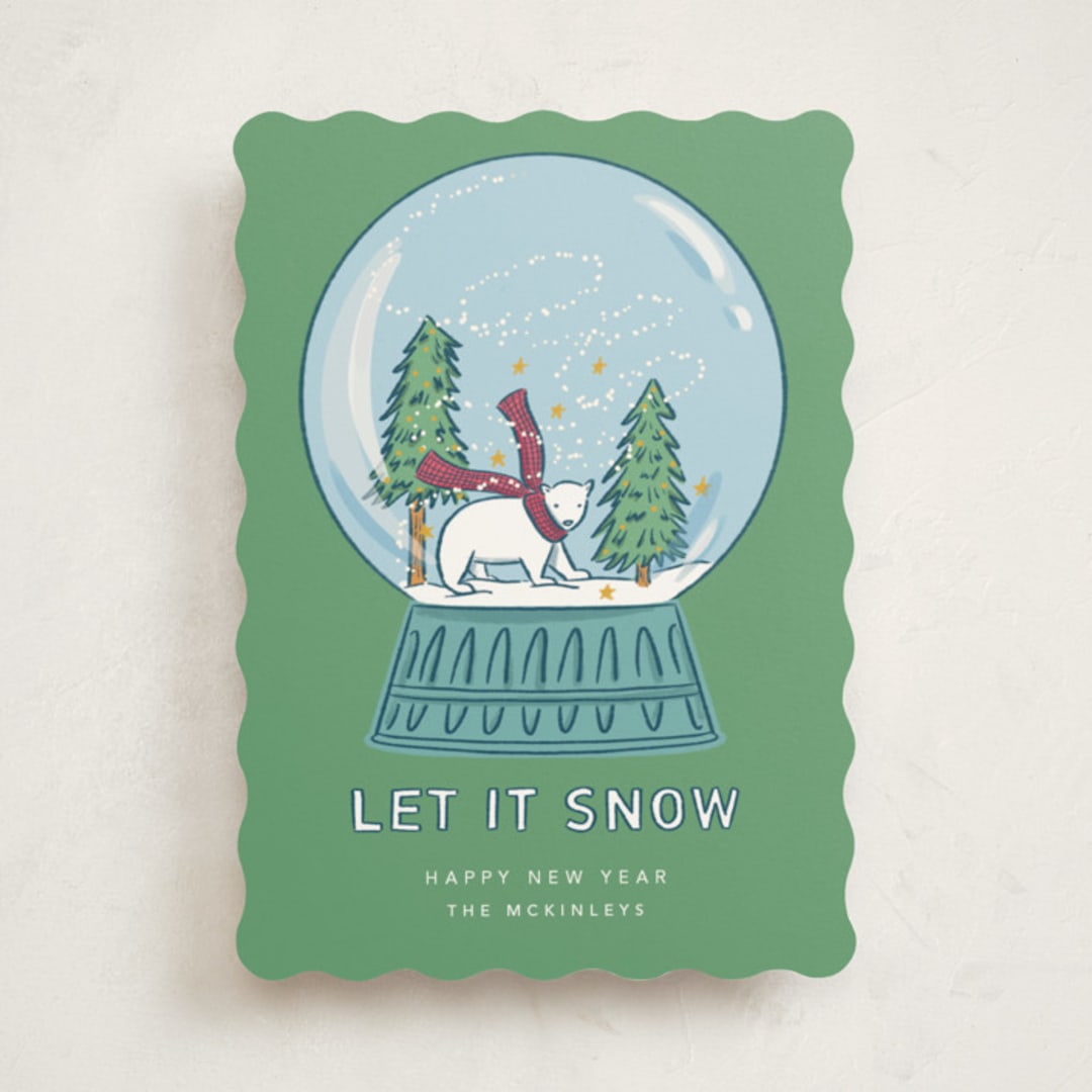 "Snow Globe" - Holiday Cards in Spearmint by Lauren Jinhee - Front
