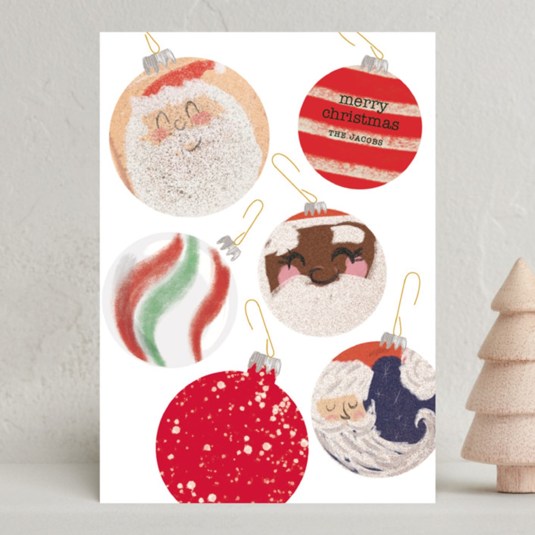 "Santa Ornaments" - Holiday Cards in Snow by Baumbirdy - Front