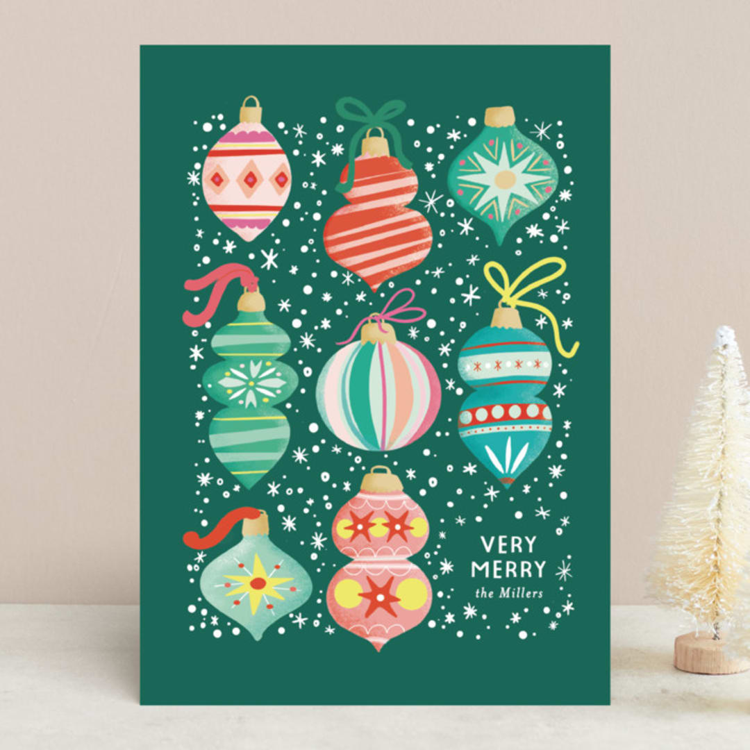 "Bright Baubles" - Holiday Cards in Juniper by Itsy Belle Studio - Front