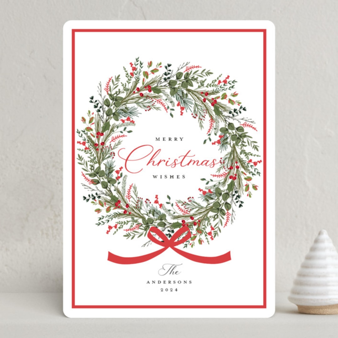 "Christmas Bow" - Holiday Cards in Peppermint by Susan Moyal - Front
