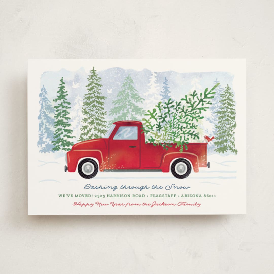 "Dashing Through the Snow" - Holiday Cards in Cranberry by Paper Sun Studio - Front