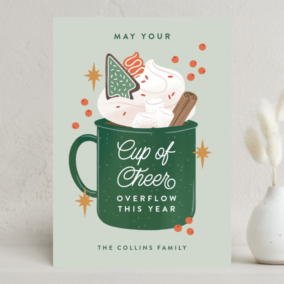 "Extra Cheer" - Holiday Cards in Spearmint by Paper Raven Co. - Front