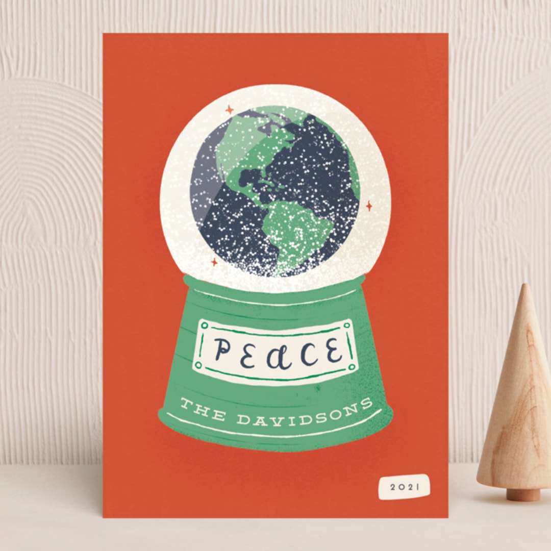 "Snow Globe" - Holiday Cards in Apple Candy by Gwen Bedat - Front