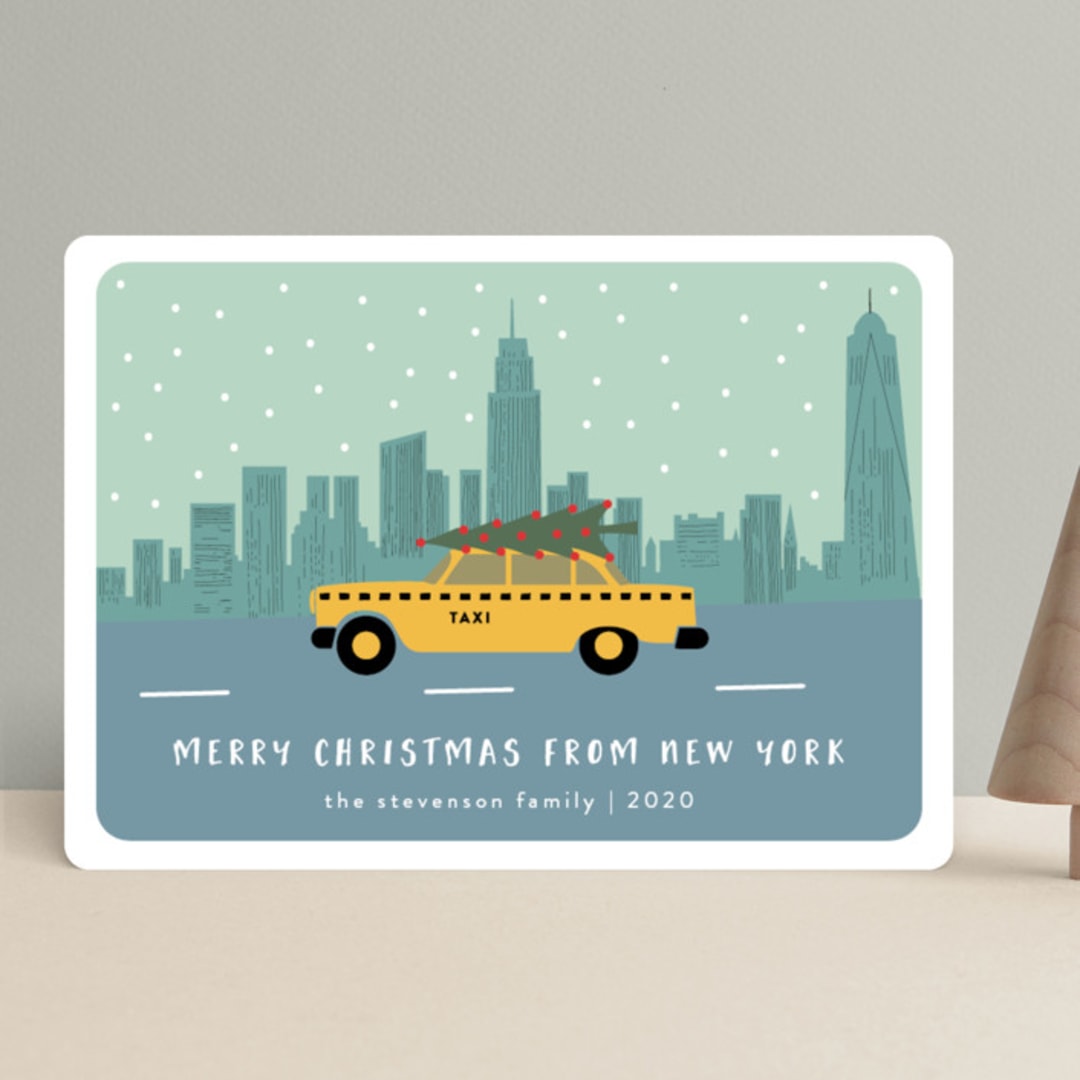"New York Christmas" - Holiday Cards in Slate Blue by Kampai Designs - Front