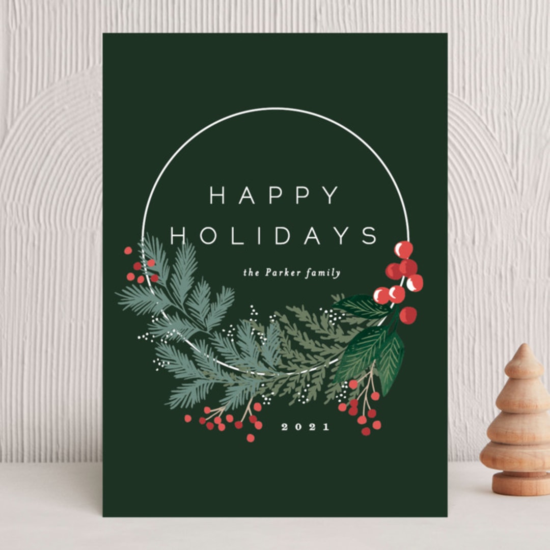 "Modern Pine Wreath" - Holiday Cards in Forest by Alethea and Ruth - Front