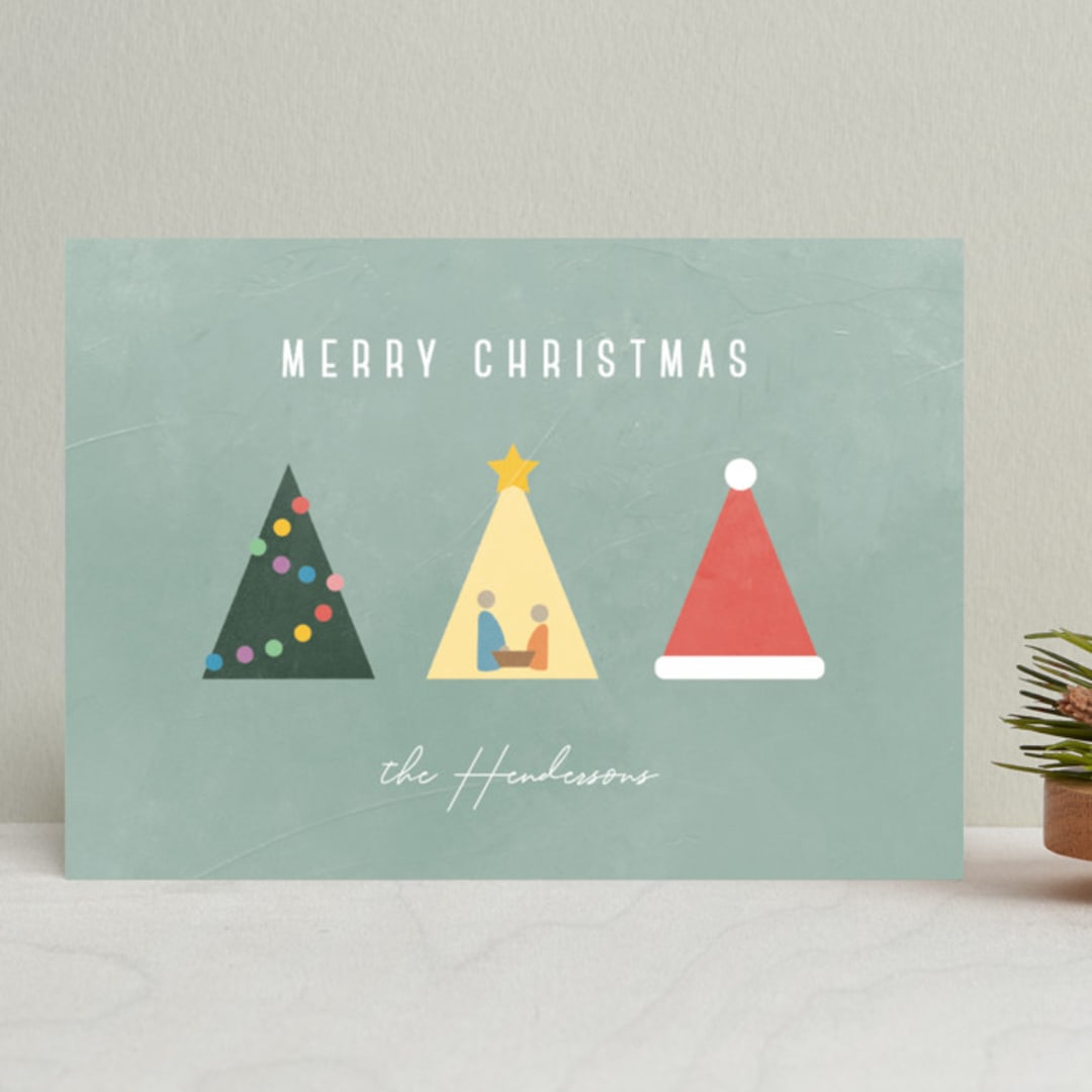 "Merry Trio" - Holiday Cards in Sage by Becca Thongkham - Front