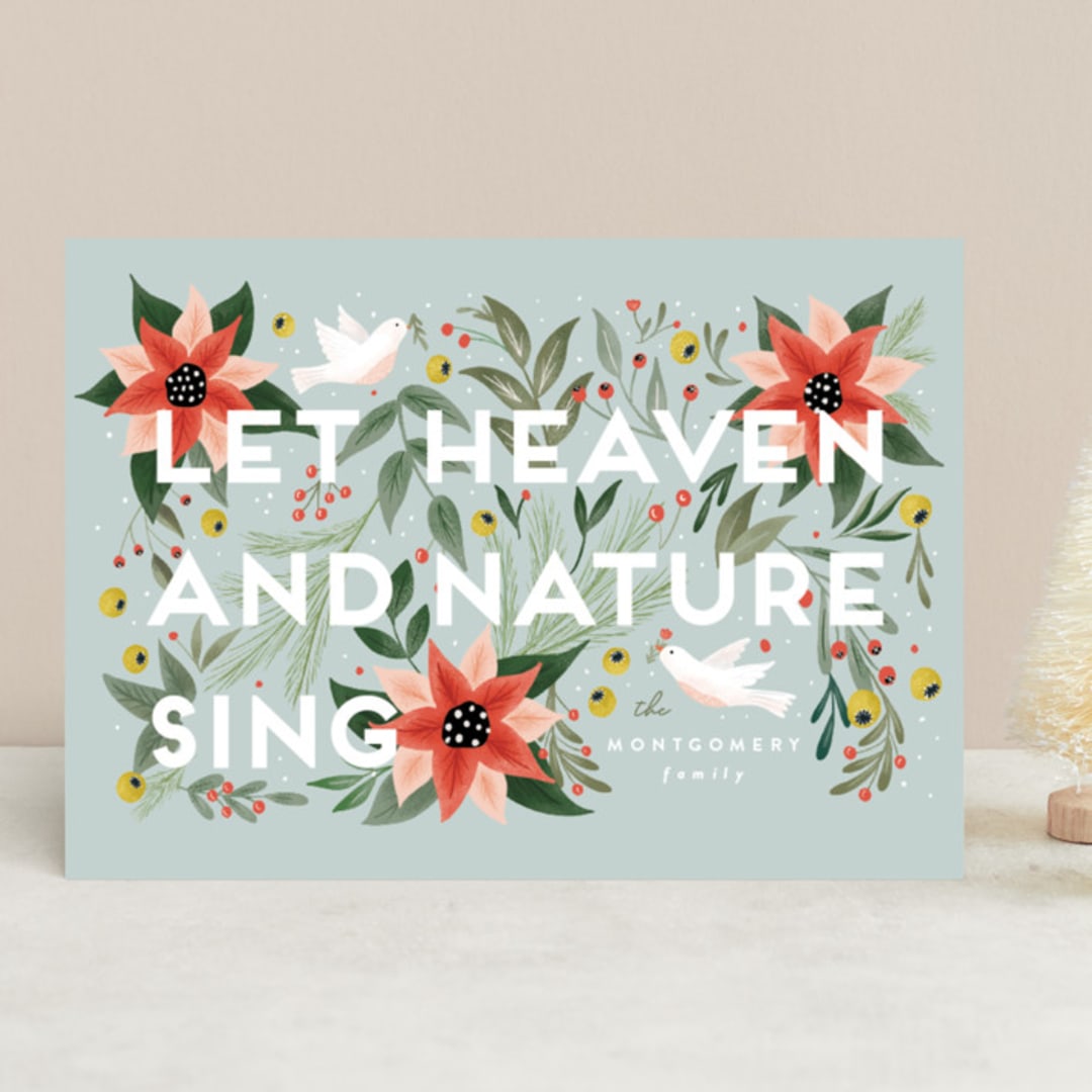 "Heaven & Nature" - Holiday Cards in Mint by Joanna Griffin - Front