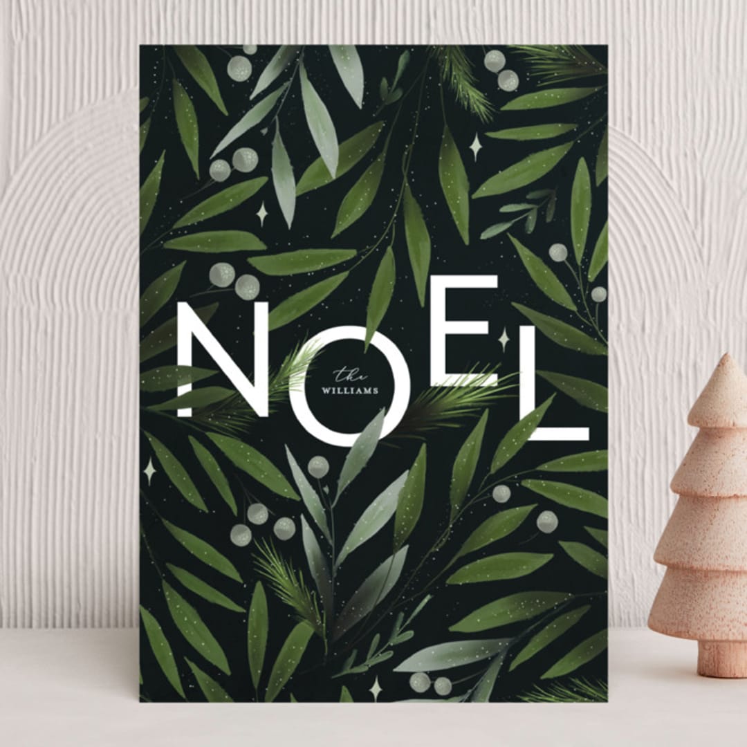 "Floral Noel" - Holiday Cards in Pine Needle by Vera Lim - Front