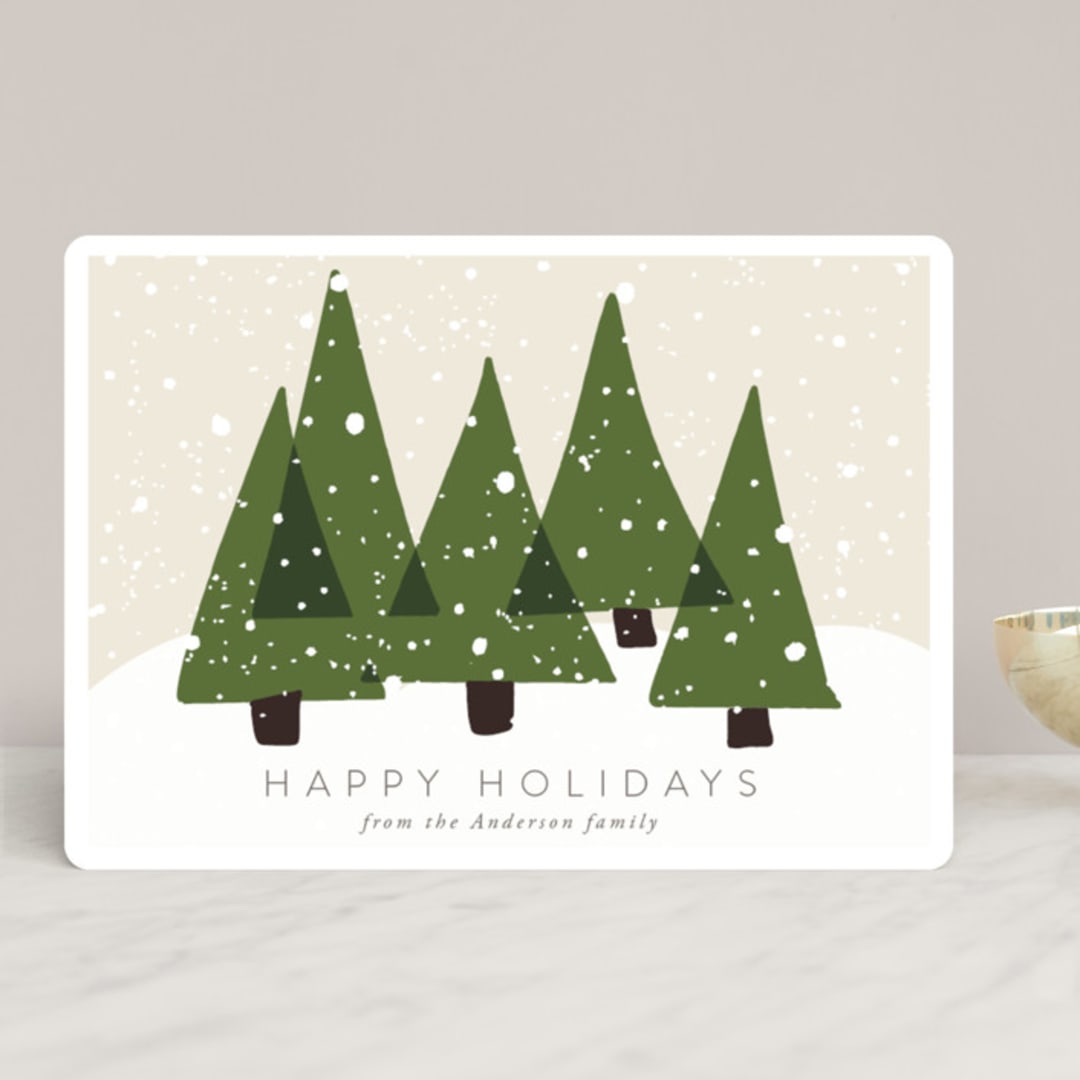 "Christmas Trees" - Holiday Cards in Olive by Roopali - Front