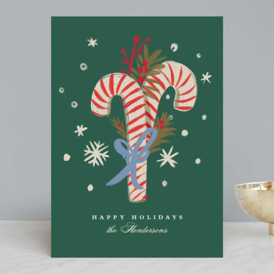 "WRAPPED CANDY CANES" - Holiday Cards in Evergreen by Gina Grittner - Front