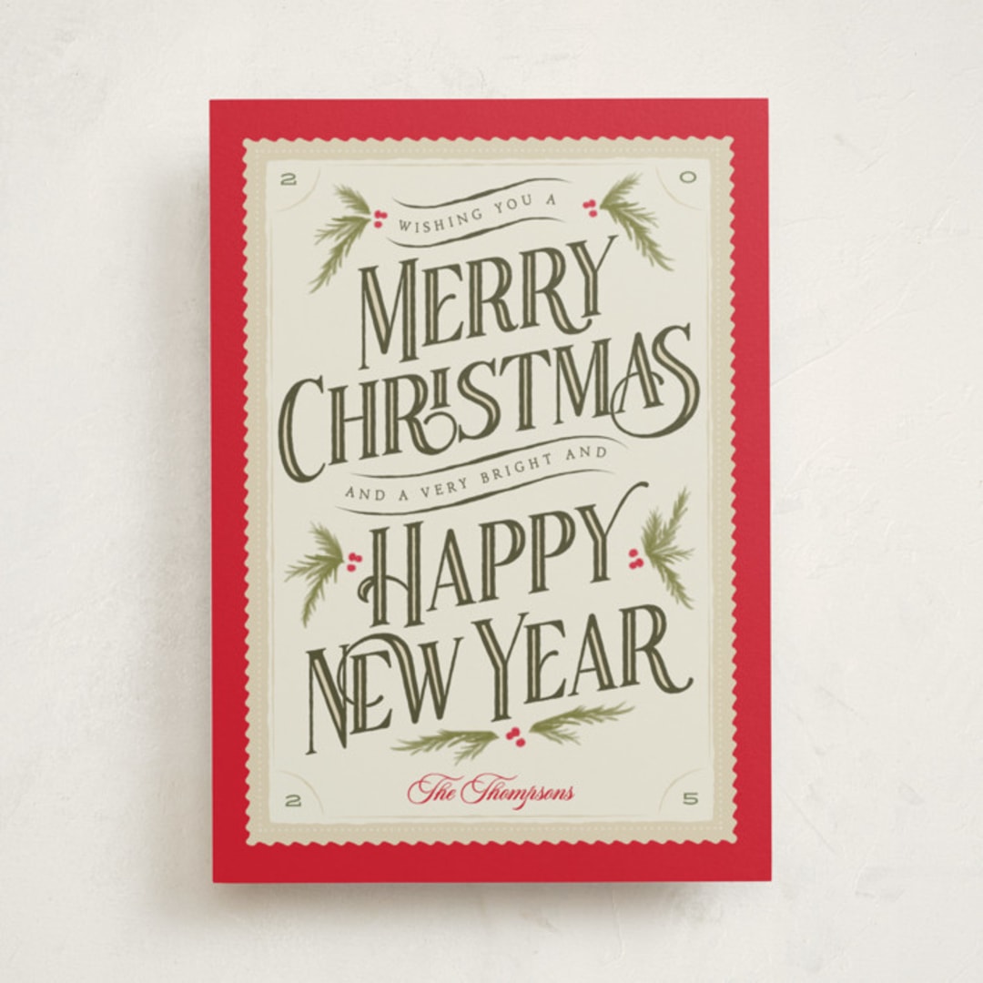 "Vintage Postcard" - Holiday Cards in Berry by Robert and Stella - Front