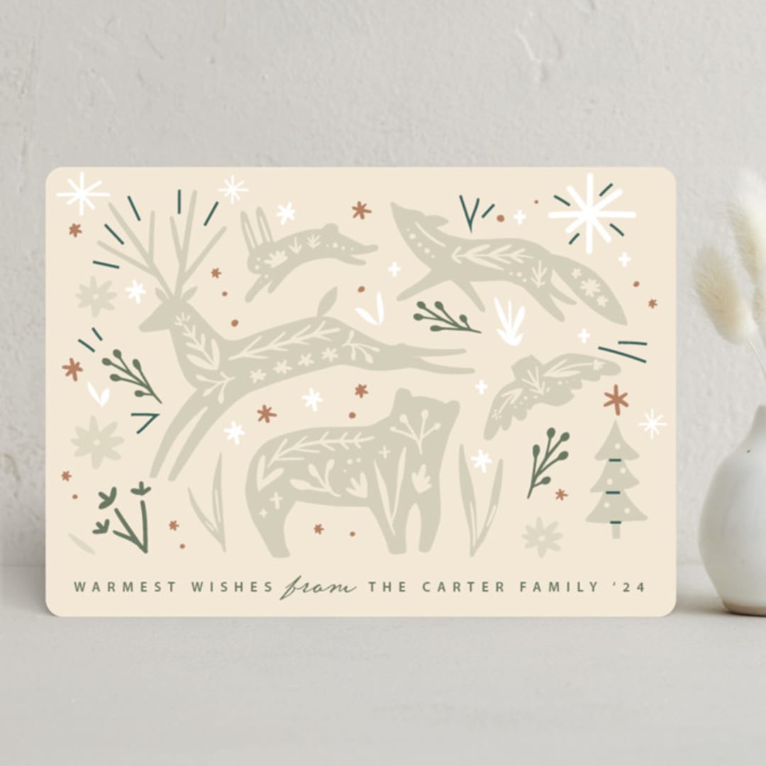 "Woodland Folk" - Holiday Cards in Sage by Hannah Williams - Front