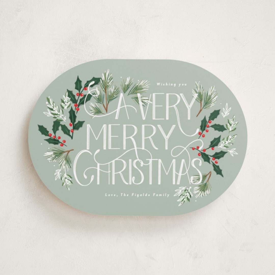 "A Very Merry Christmas Botanicals" - Holiday Cards in Mint by Rebecca Durflinger - Front