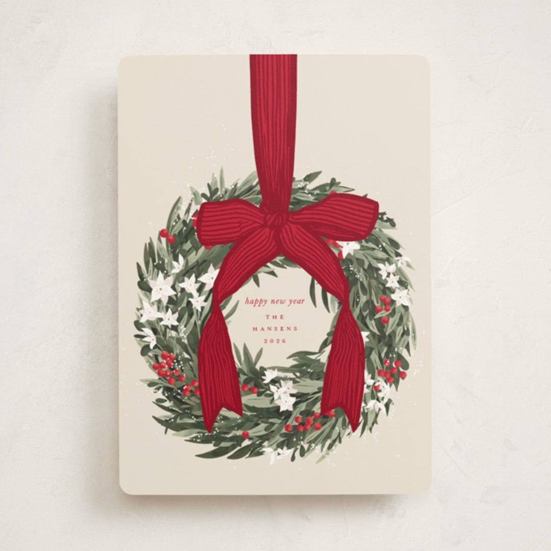 "Big Bow" - Holiday Cards in Holly Berry by Leah Bisch - Front