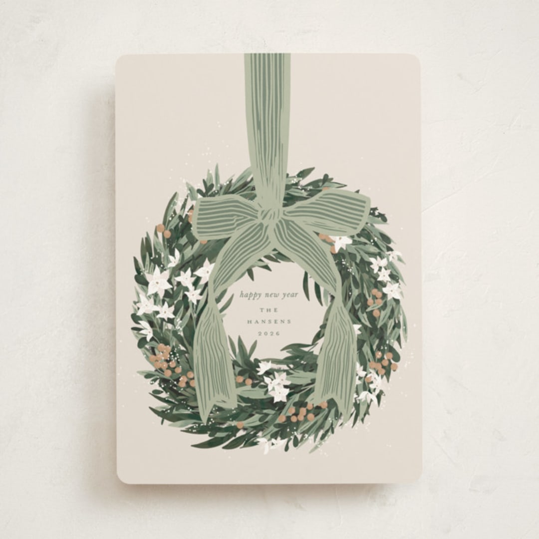 "Big Bow" - Holiday Cards in Sage by Leah Bisch - Front