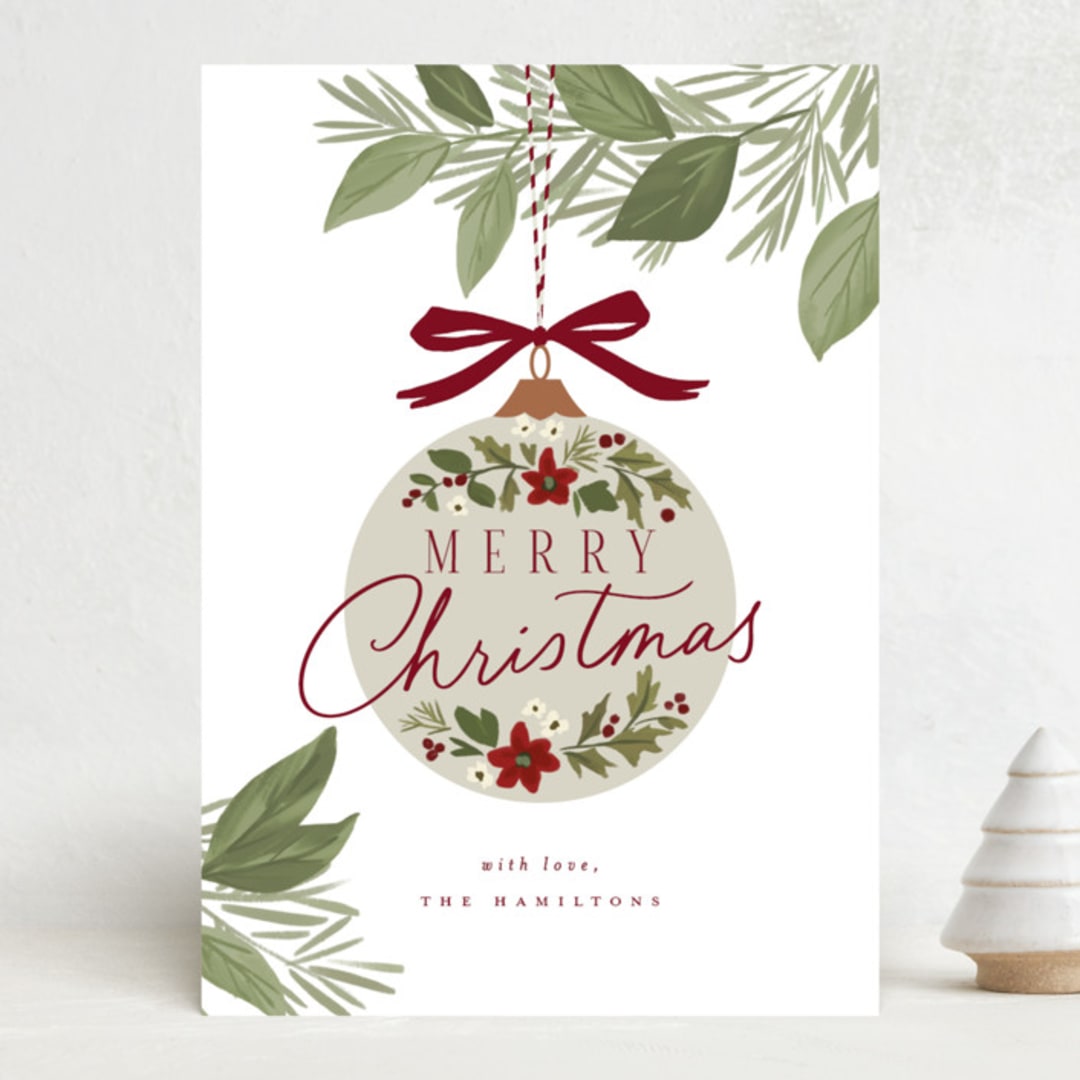 "Ornament Branch" - Holiday Cards in Snow by Everett Paper Goods - Front