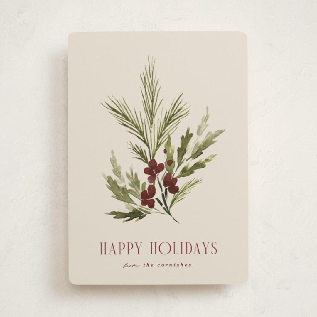 "Simple Sprig" - Holiday Cards in Merlot by Kate Ahn - Front