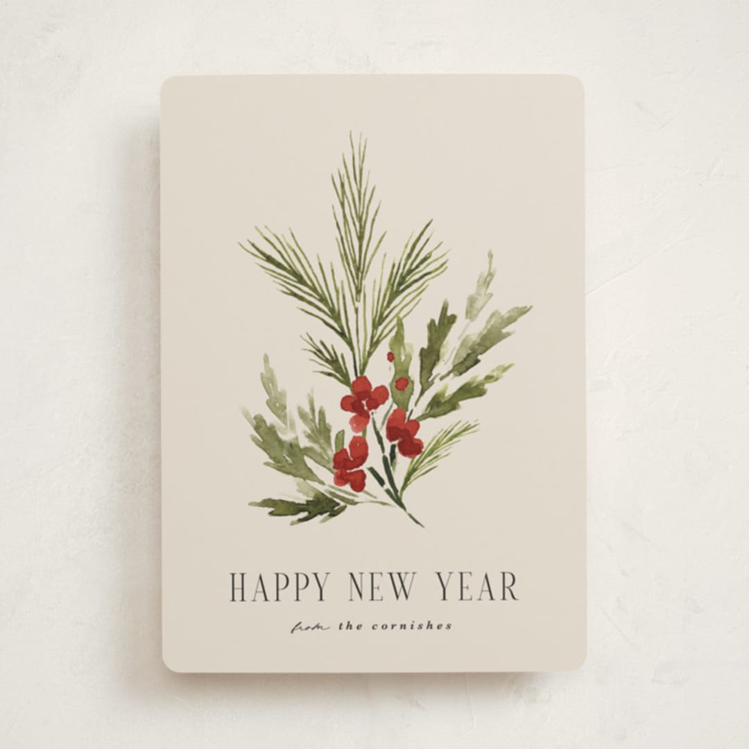 "Simple Sprig" - Holiday Cards in Toasted Almond by Kate Ahn - Front