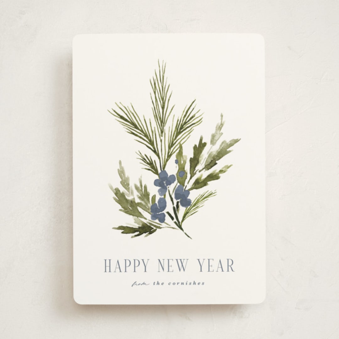 "Simple Sprig" - Holiday Cards in Frost by Kate Ahn - Front