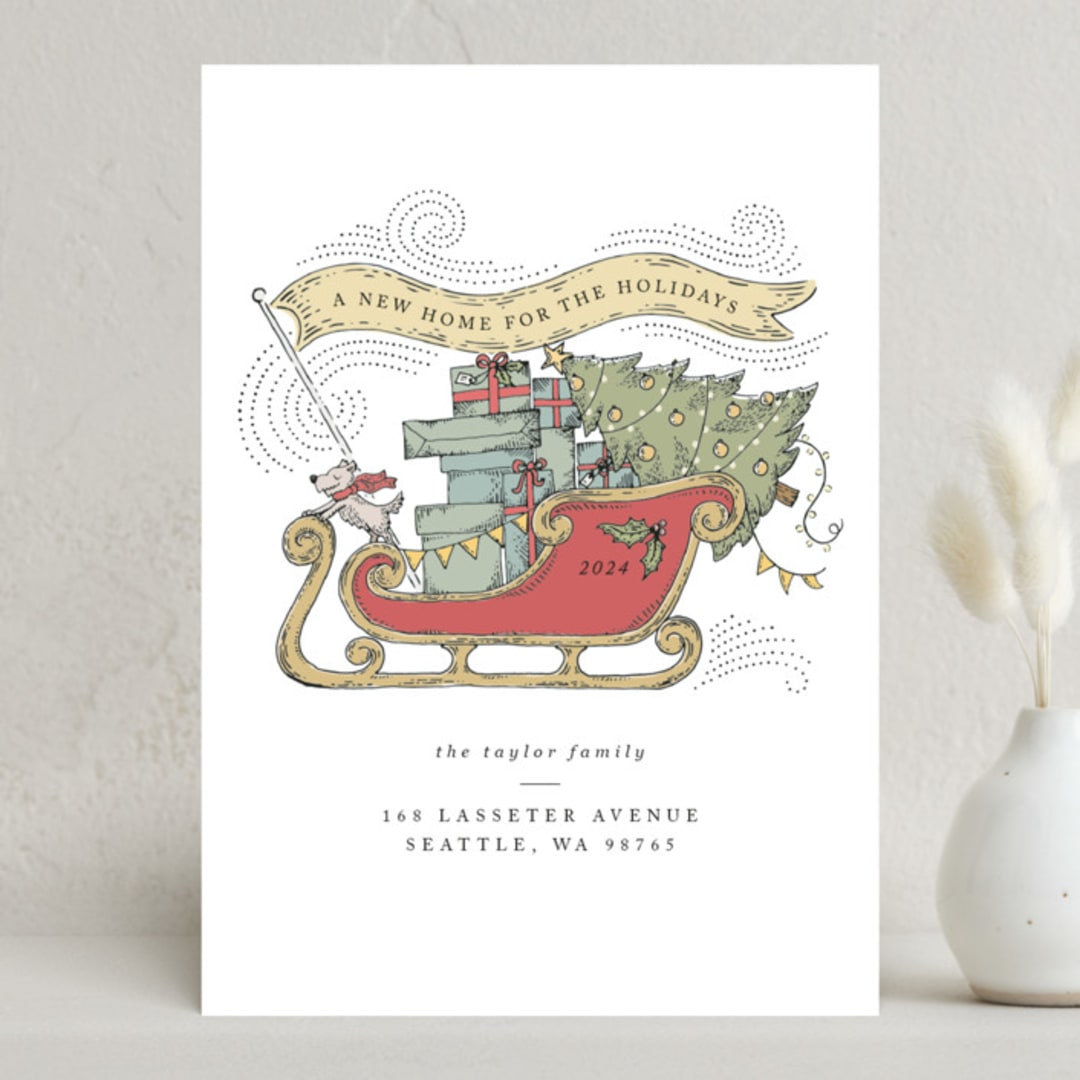 "Vintage sleigh" - Holiday Cards in Cranberry by Anna Black - Front