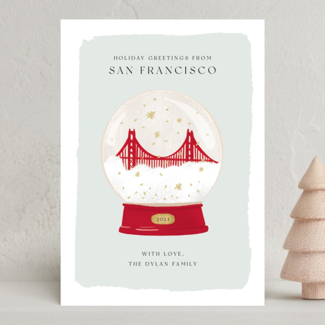 "Golden Gate Globe" - Holiday Cards in Juniper by Laura Bercovich - Front