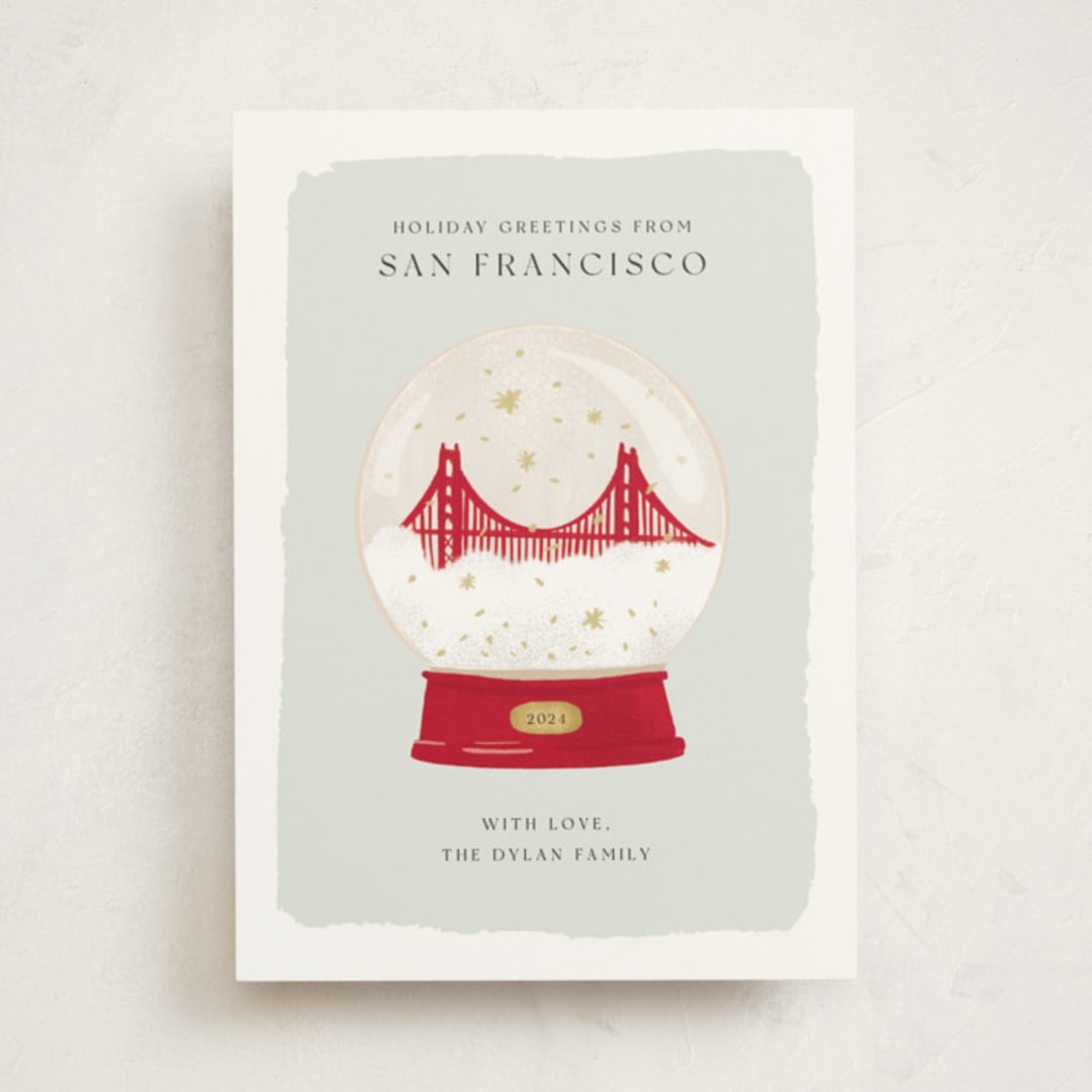 "Golden Gate Globe" - Holiday Cards in Juniper by Laura Bercovich - Front