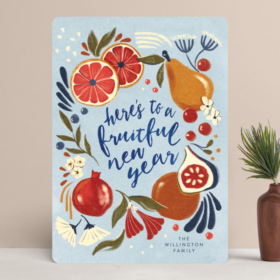 "Fruitful year" - Holiday Cards in Aqua by Vivian Yiwing - Front