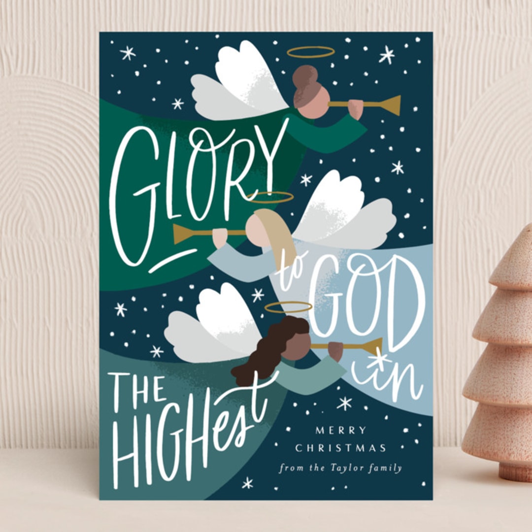 "Glory to God Angels" - Holiday Cards in Navy by Alethea and Ruth - Front