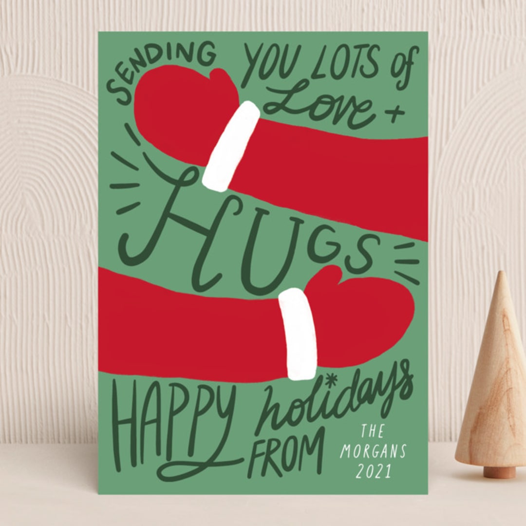 "Sending Hugs" - Holiday Cards in Pine Tree by Elly - Front