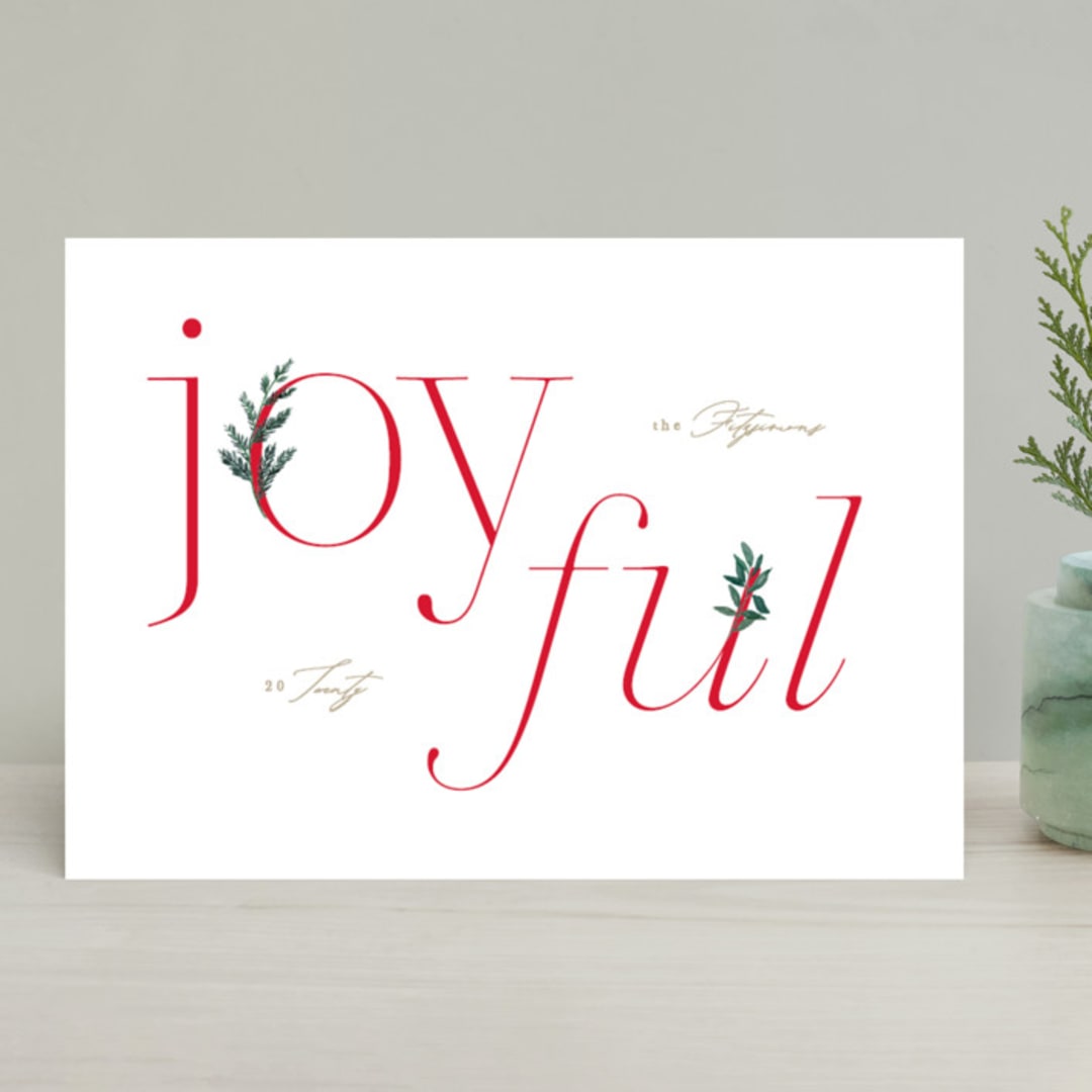 "Joyful Type" - Holiday Cards in Berry by Creo Study - Front