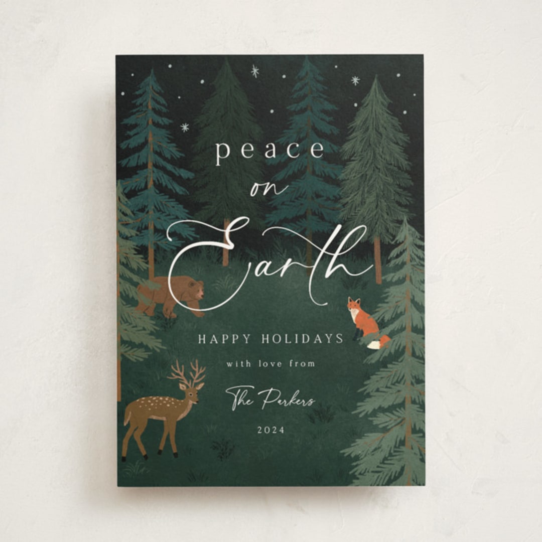 "Woodland Peace" - Holiday Cards in Midnight by Elly - Front