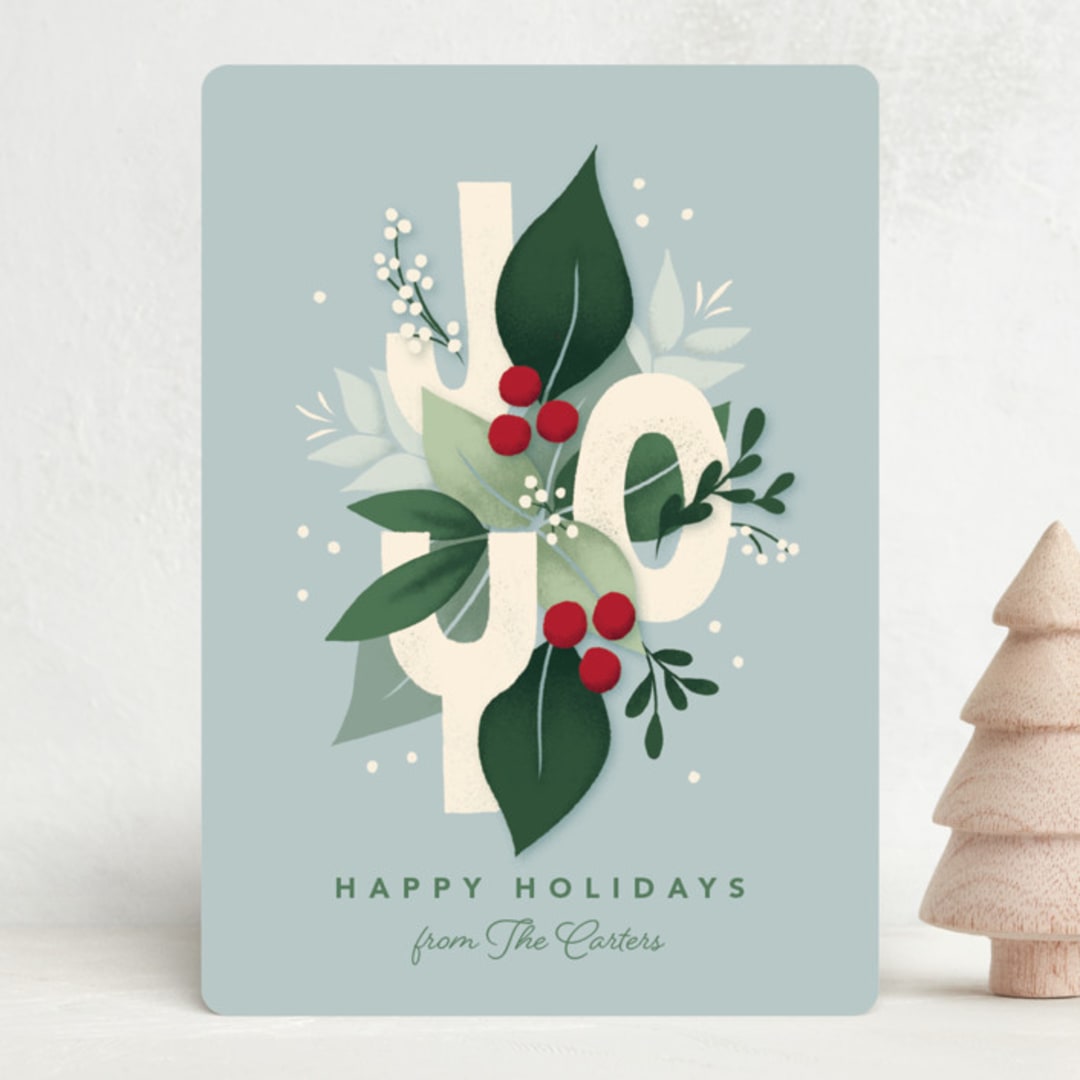 "Joy" - Holiday Cards in Wintermint by Julia Mehoke - Front