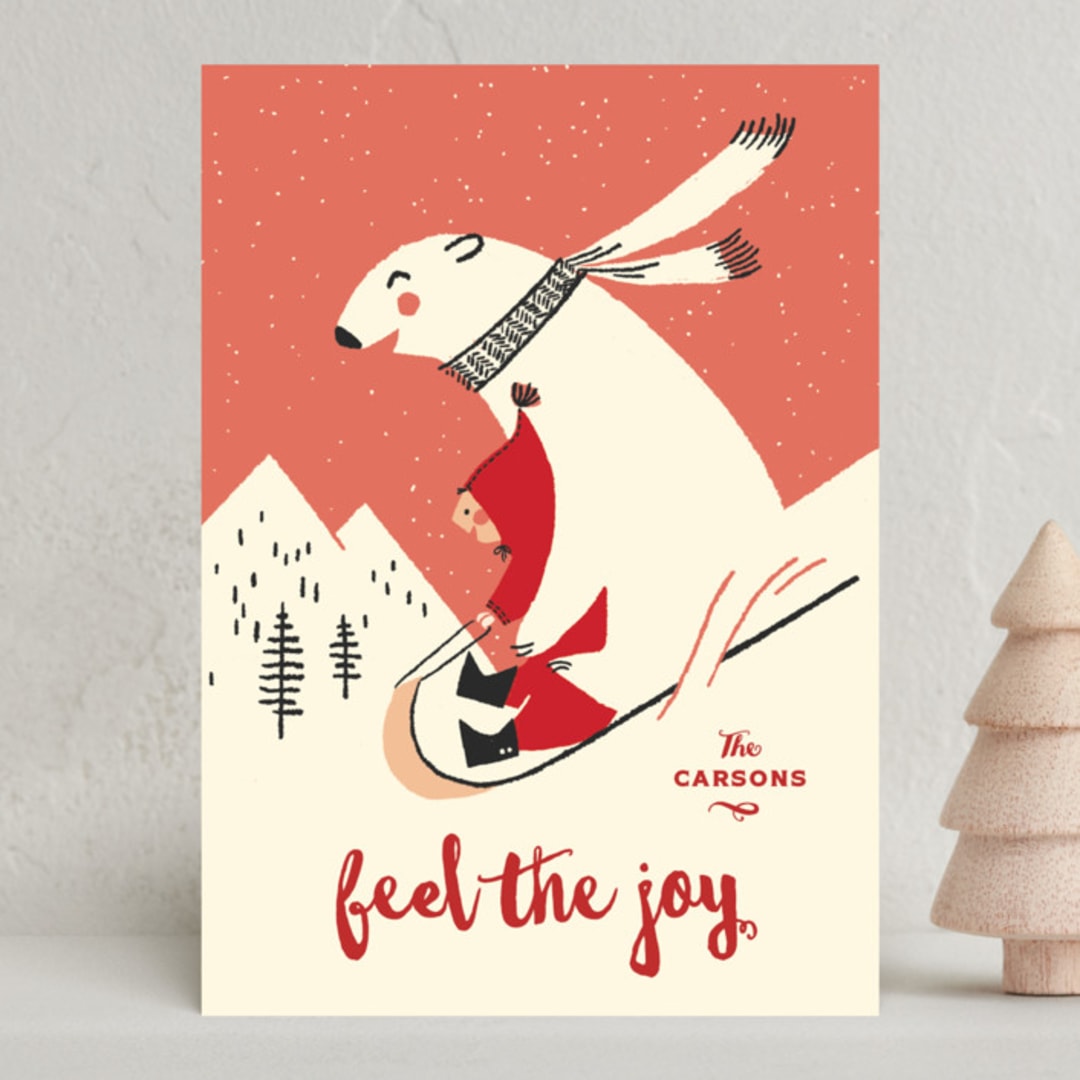 "Polar Friend" - Holiday Cards in Cranberry by Kimberly Morgan - Front