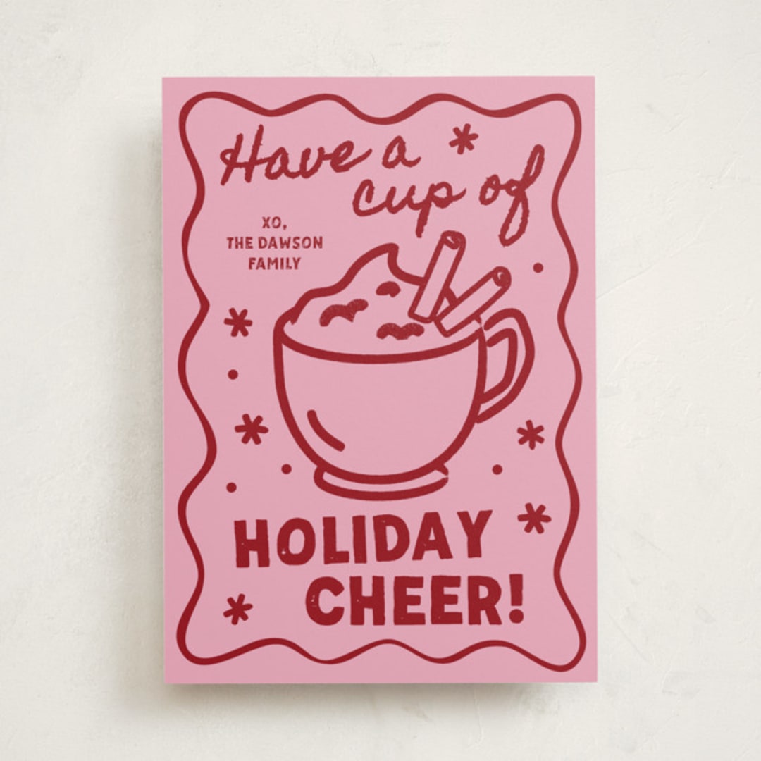 "Holiday Cheer" - Holiday Cards in Raspberry by Jennifer Lew - Front
