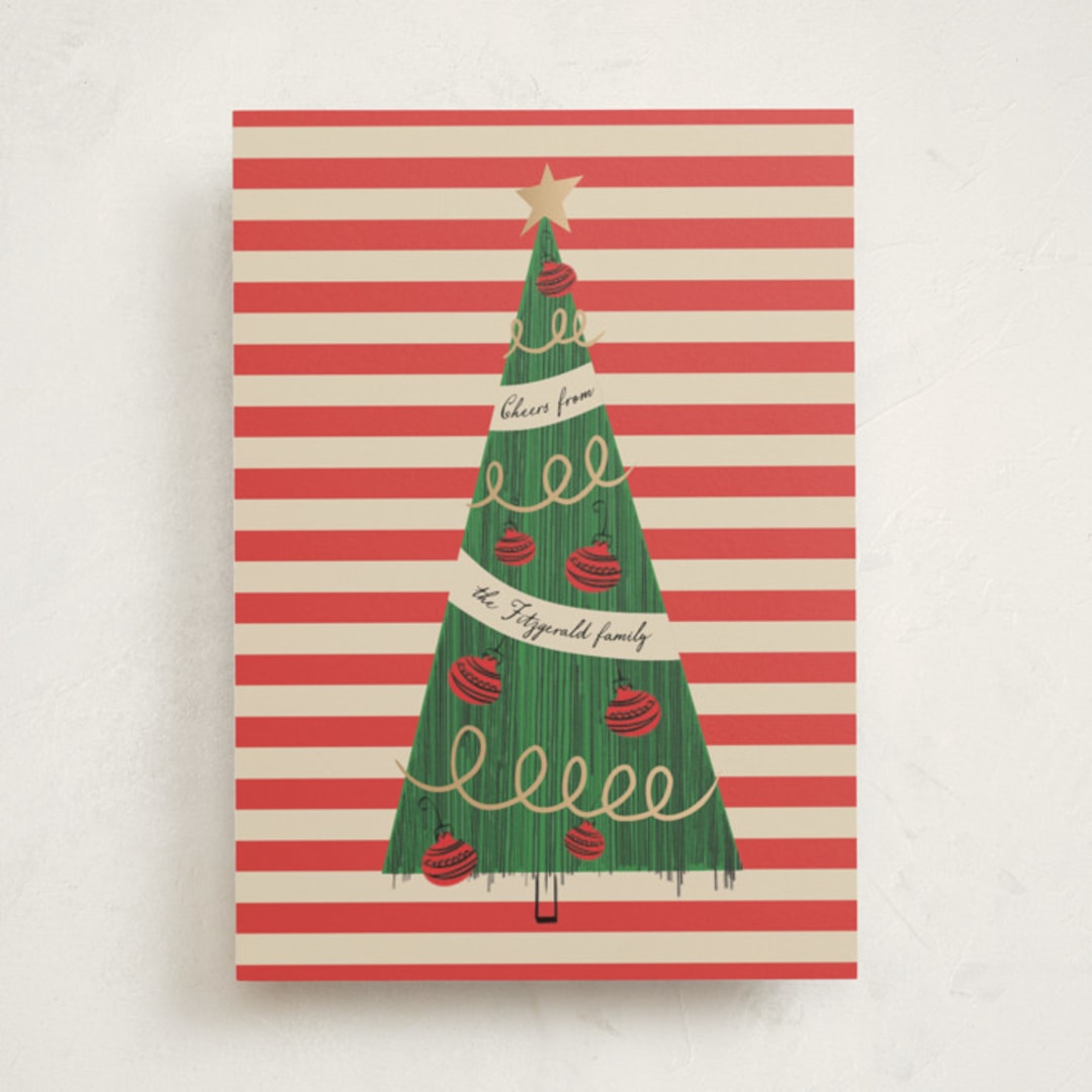 "Pencil Tree" - Holiday Cards in Peppermint by Heather Schertzer - Front