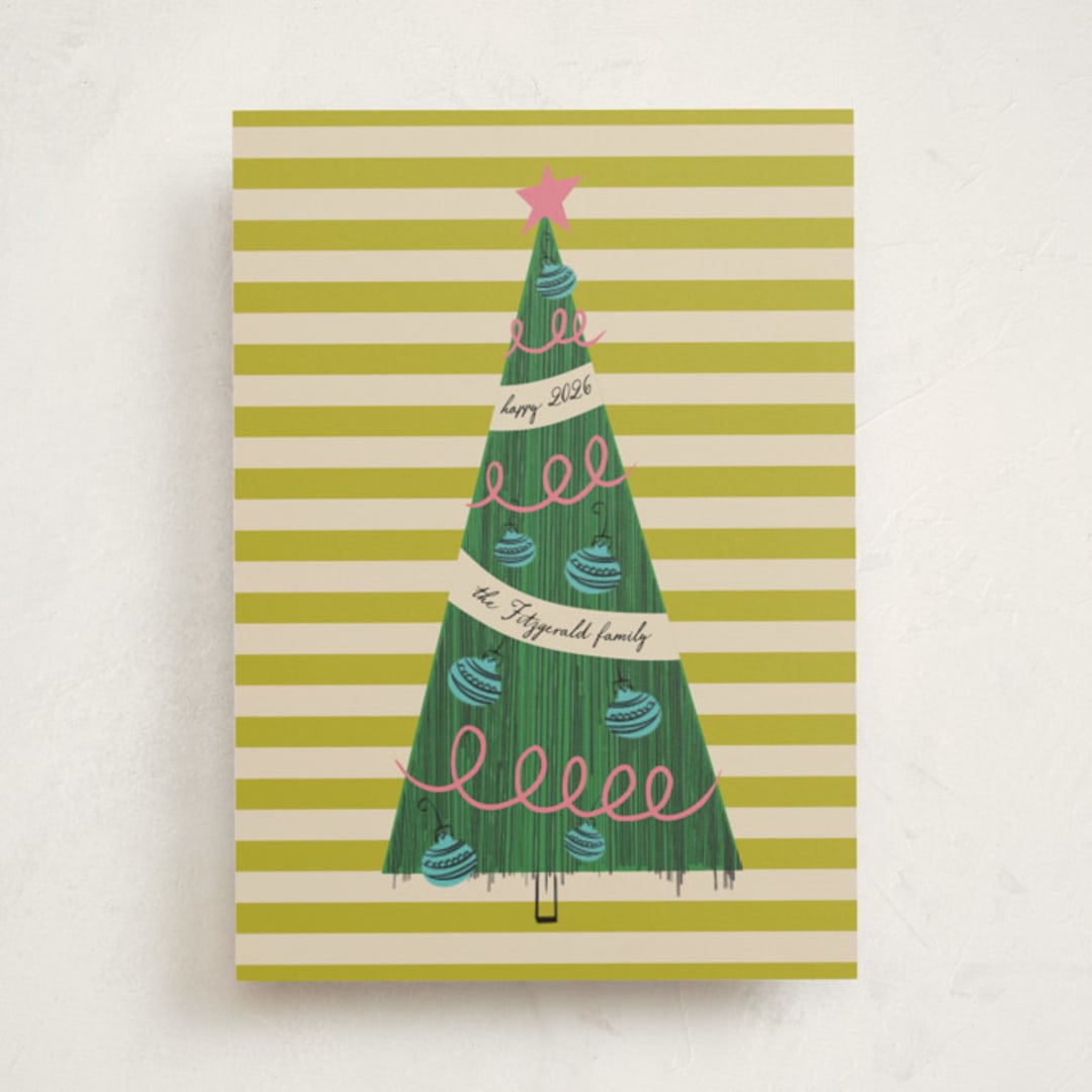 "Pencil Tree" - Holiday Cards in Lime by Heather Schertzer - Front