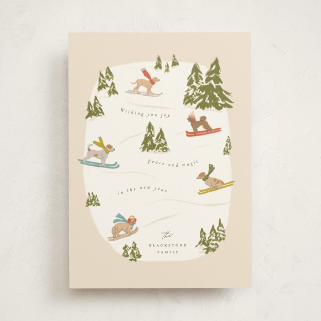 "Snow Dogs" - Holiday Cards in Almond by Vera Lim - Front