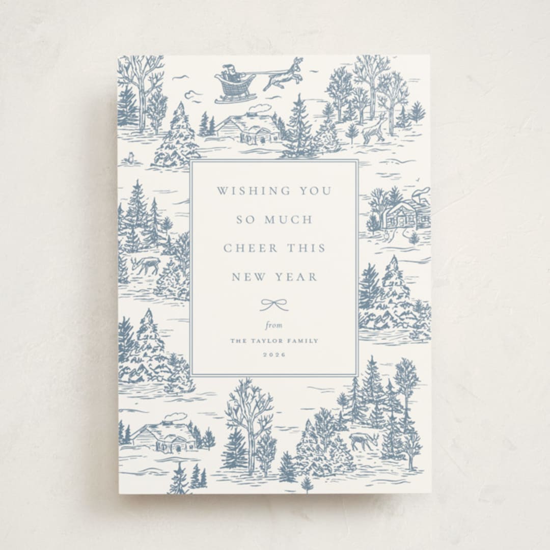 "Christmas Toile" - Holiday Cards in Periwinkle by Jennifer Lew - Front