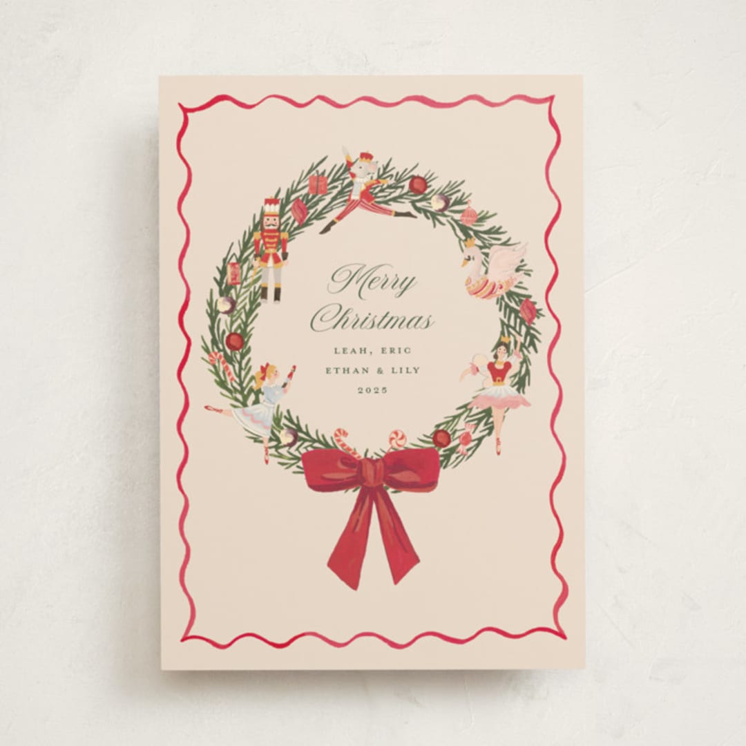 "Nutcracker Wreath" - Holiday Cards in Berry by Teju Reval - Front