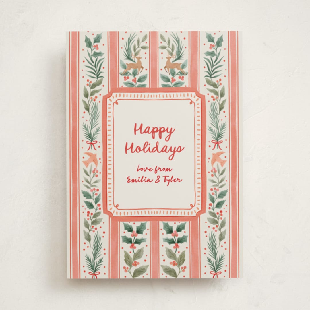 "Festive Stripes" - Holiday Cards in Cherry by Elly - Front
