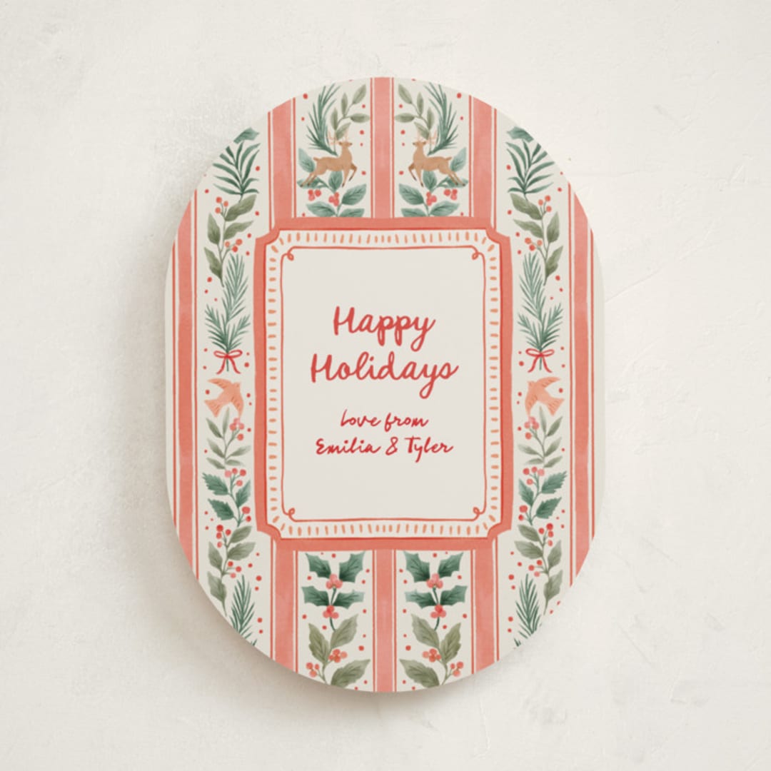 "Festive Stripes" - Holiday Cards in Cherry by Elly - Front