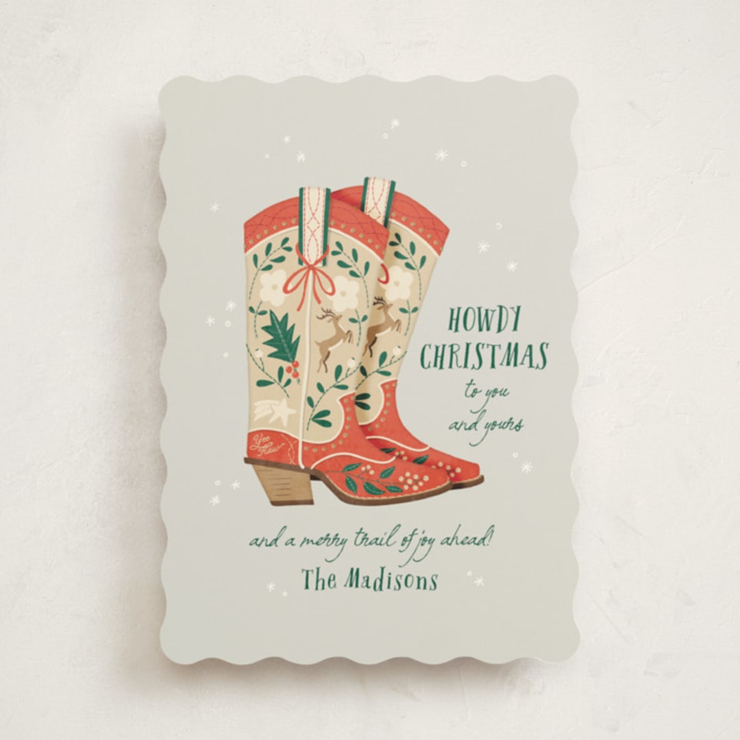 "Howdy Holidays Boots" - Holiday Cards in Fog by Leia Matt - Front